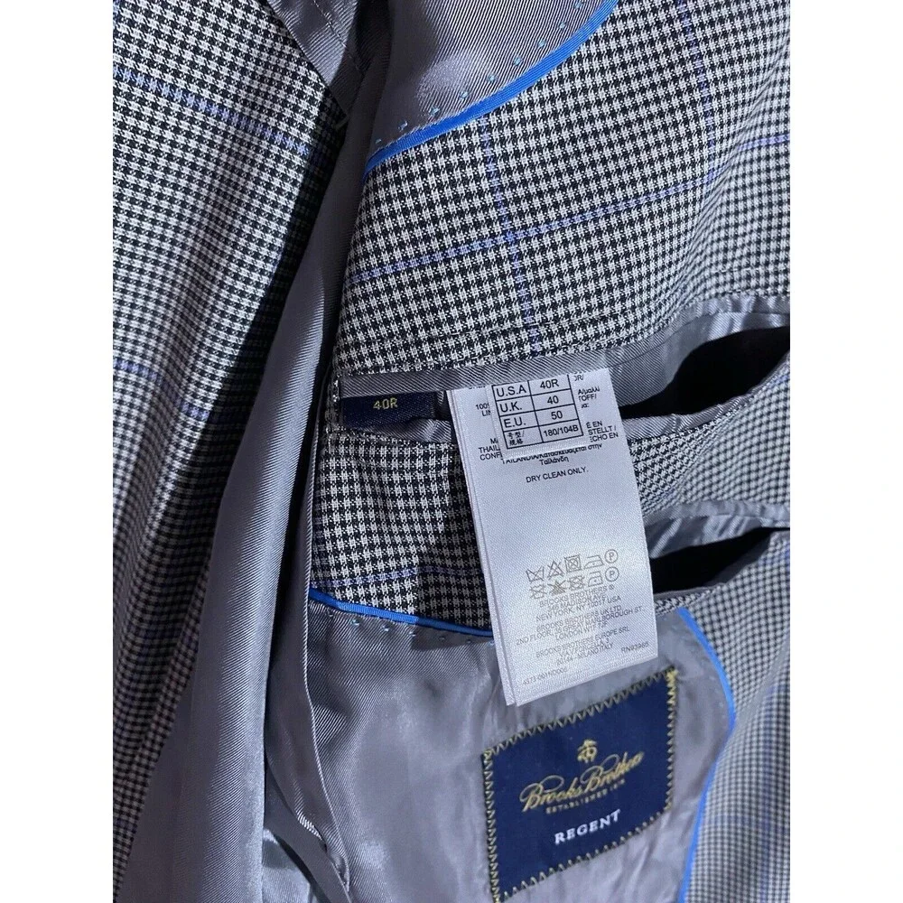 Brooks Brothers Blazer 40R Gray Wool Regent Windowpane Brookscool Sport Coat - Picture 6 of 16